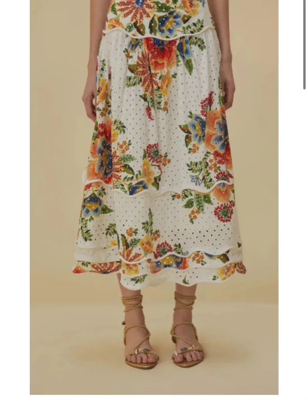 FARM Rio White Eyelet Maxi Skirt with Multicolor Floral Print - Picture 2 of 3